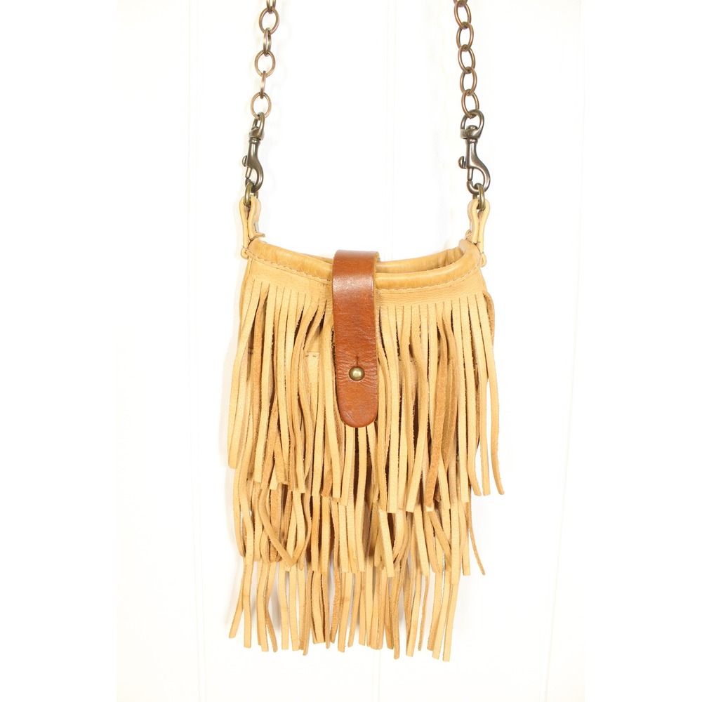Canoe Leather Fringe Crossbody Bag Tan and Brown